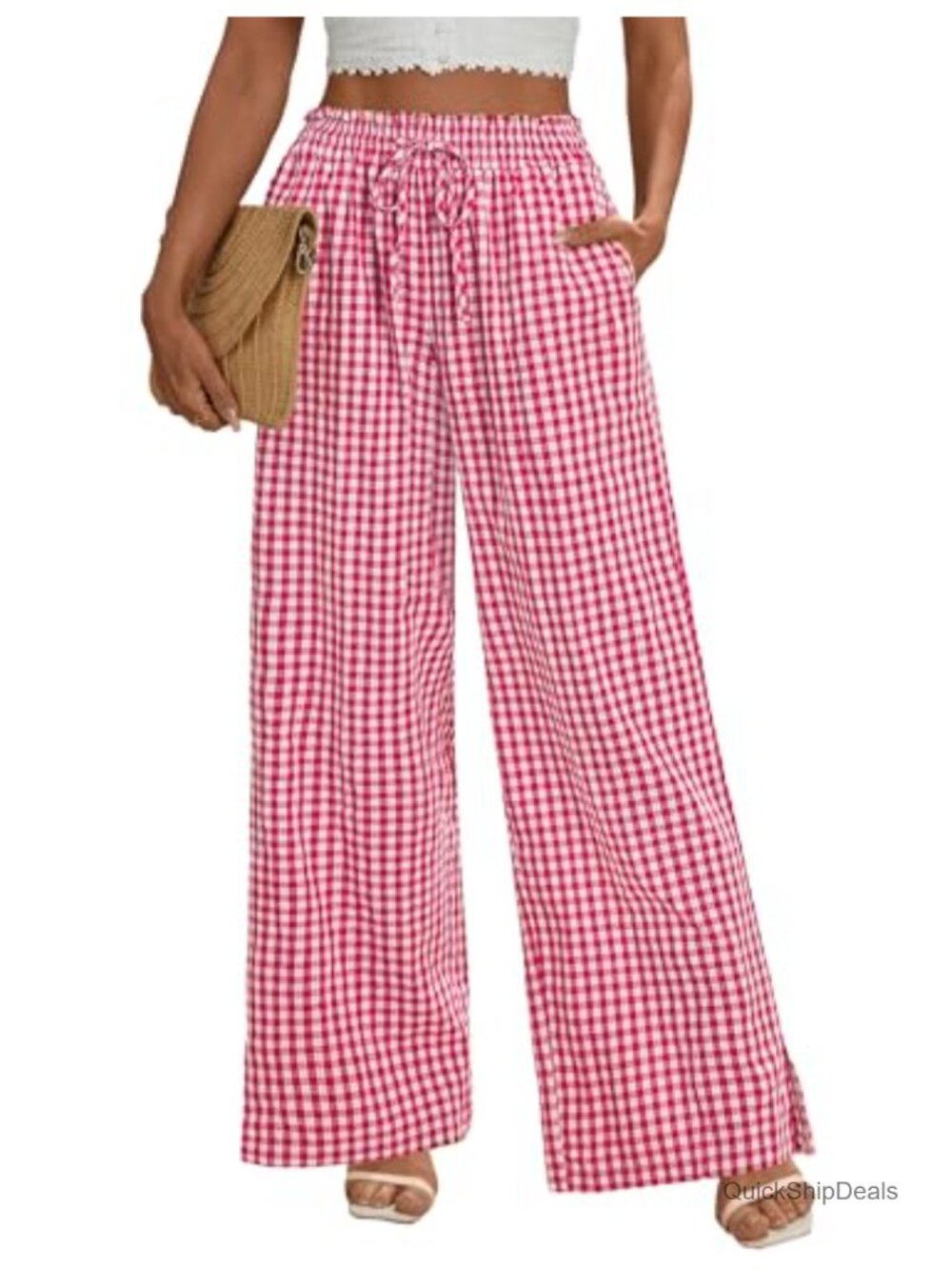 Wide Leg Palazzo Pants High Waisted Drawstring Flowy Trousers with Pockets